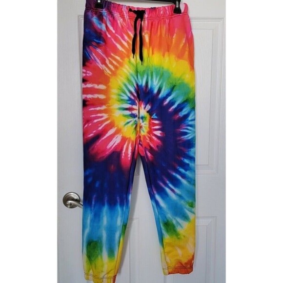 Rainbow Tie Dye Polyester Unisex Sweat Pants Beach Summer Activewear size M NWOT - Picture 11 of 12